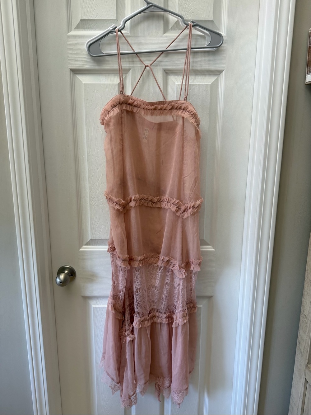 Intimately Free People Dusty Pink Lace Ruffle Tiered Maxi Slip Dress Size XSmall